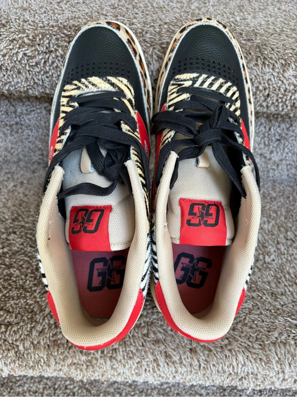 THE GOOD ALWAYS WINS Red and Tan Men’s Animal Print Sneakers